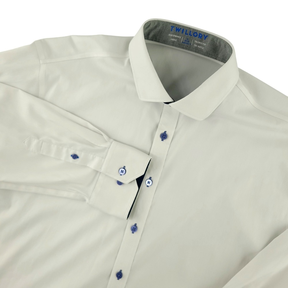 Twillory Dress Shirt Mens 18 34/35 Off White Solid Classic Performance Stretch